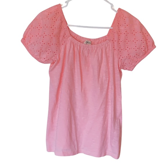 Style & Co. Pink Top with Eyelet Short Sleeve - Picture 2 of 3